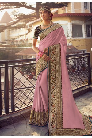 Pink silk party wear saree 6403