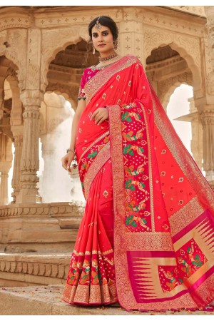 Pink silk saree with blouse 13331