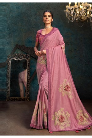 Pink silk stone work saree 21114