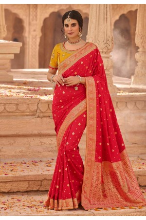 Red silk festival wear saree 13336