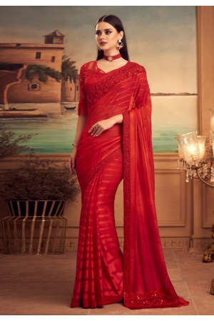 Red silk festival wear saree 25001