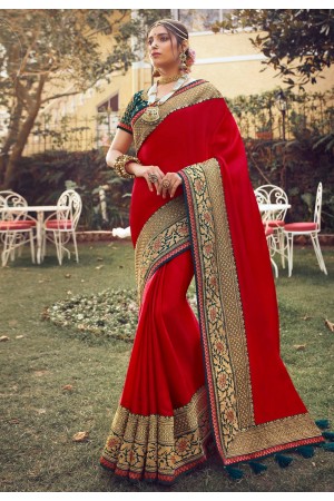 Red silk festival wear saree 6401