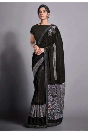 Black lycra party wear saree with blouse 41814
