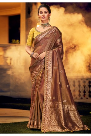 Brown silk saree with blouse 1501