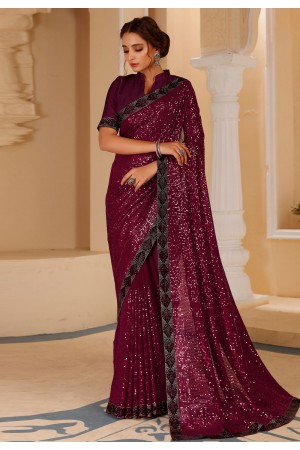 Magenta georgette saree with blouse 381D