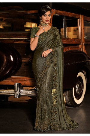 Mehndi silk saree with blouse 6007