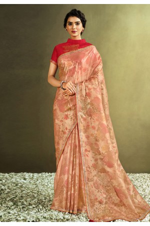 Peach tissue festival wear saree 21912
