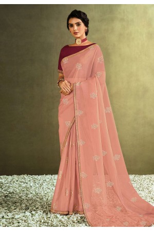 Peach tissue festival wear saree 21914