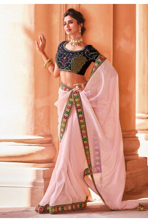 Pink organza saree with blouse 21011