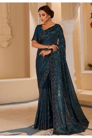 Teal georgette festival wear saree 381E