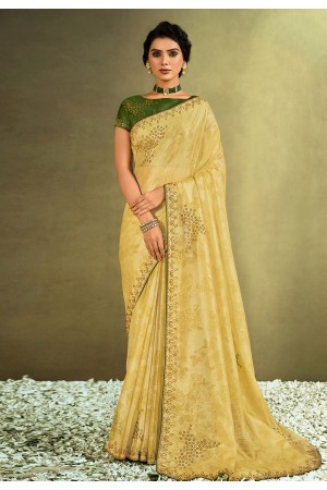 Yellow tissue festival wear saree 21908