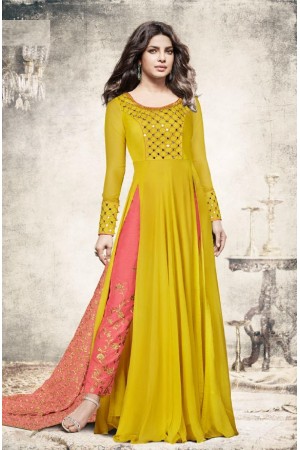 Priyanka chopra yellow color slit open suit 5196