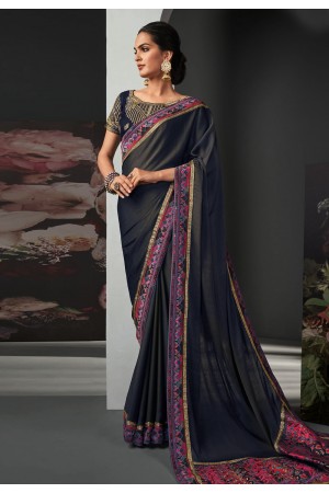 Black silk saree with blouse 120254