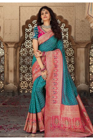 Blue banarasi silk saree with blouse 10103