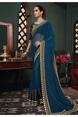 Blue silk festival wear saree 117927