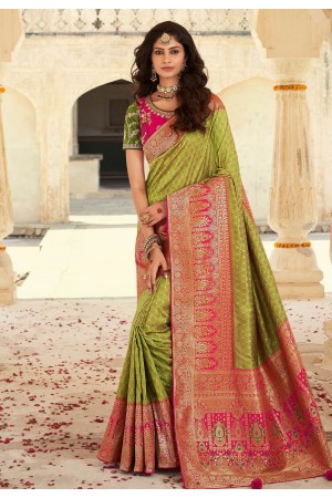Green banarasi silk festival wear saree 10106