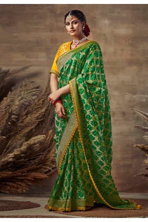 Green banarasi silk saree with blouse 123678