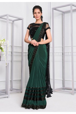 Green lycra saree with blouse 21509
