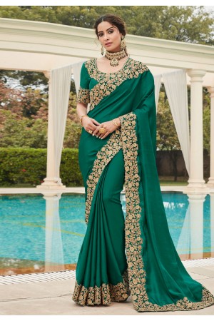 Green satin silk festival wear saree 6602