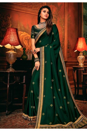 Green silk party wear saree 114351