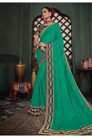 Green silk party wear saree 117924