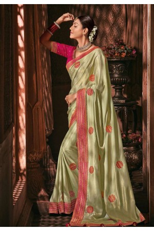 Kajal aggarwal pista green silk saree with blouse 5182