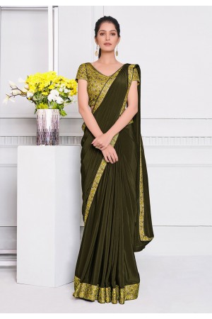 Mehndi silk saree with blouse 21510