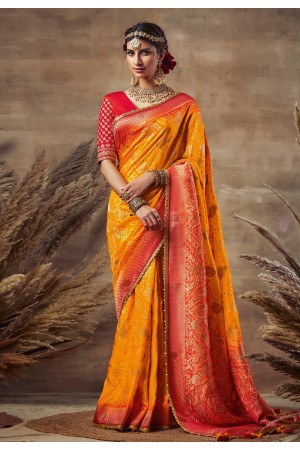 Mustard banarasi silk saree with blouse 123673