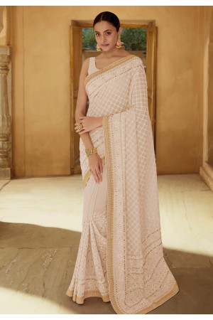 Peach georgette festival wear saree 6216