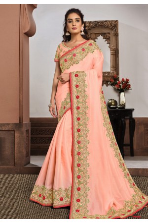 Peach silk georgette festival wear saree 21407