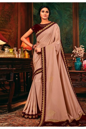 Peach silk party wear saree 114353