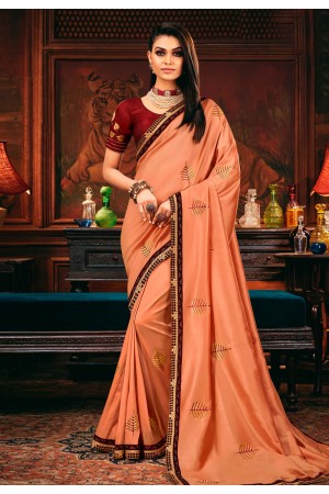 Peach silk party wear saree 114362