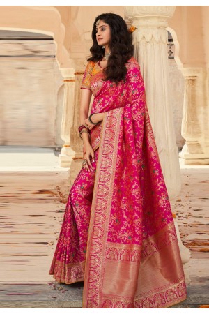 Pink banarasi silk festival wear saree 10112