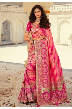 Pink banarasi silk festival wear saree 10114