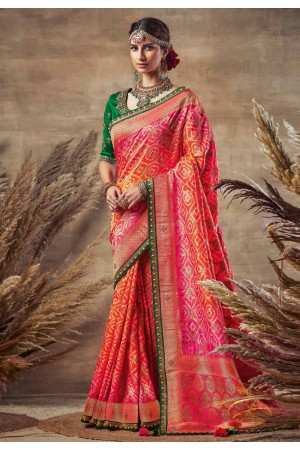 Pink banarasi silk festival wear saree 123677
