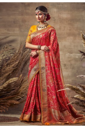 Pink banarasi silk saree with blouse 123671