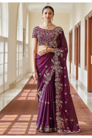 Purple crepe party wear saree with blouse 7405