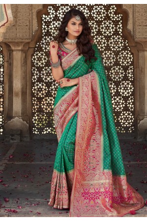 Sea green banarasi silk saree with blouse 10109