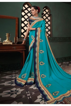 Sky blue silk festival wear saree 117932