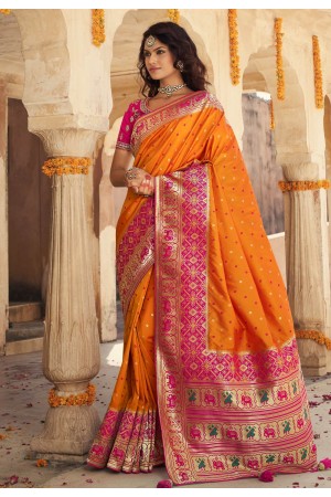 Yellow banarasi silk saree with blouse 10107
