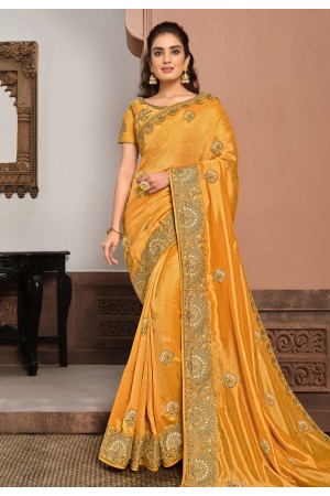 Yellow silk georgette festival wear saree 21405