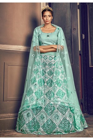 Light green net sequins work lehenga choli 1705