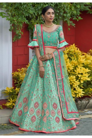 Light green silk embroidered lehenga choli 1147