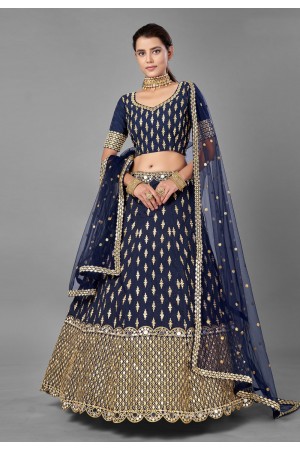 Navy blue art silk sequins work lehenga choli 6803