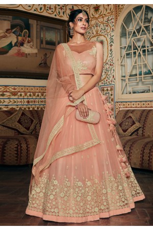 Peach net embroidered lehenga choli 1001a