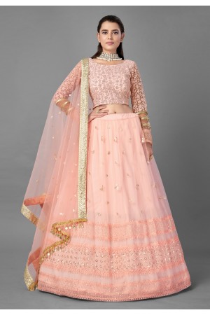 Peach net sequins work lehenga choli 6801