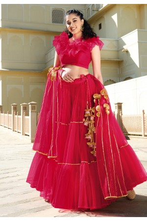 Pink net frilled designer lehenga choli 1001