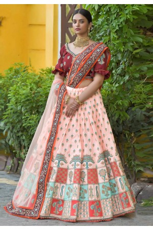 Pink silk embroidered lehenga choli 1144