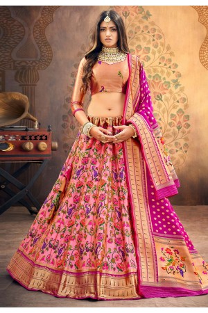 Pink upada silk circular lehenga choli 20204L