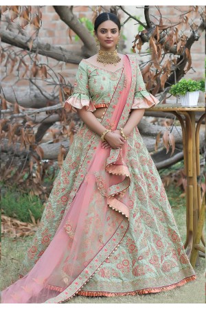 Pista green pashmina embroidered lehenga choli 1129